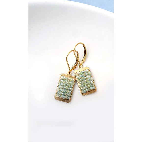 Michelle Pressler Tab Earrings 4990 with Green Opals and Natural Blue Zircons Artistic Artisan Designer Jewelry