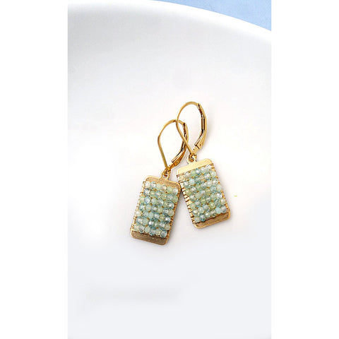 Michelle Pressler Tab Earrings 4990 with Green Opals and Natural Blue Zircons Artistic Artisan Designer Jewelry