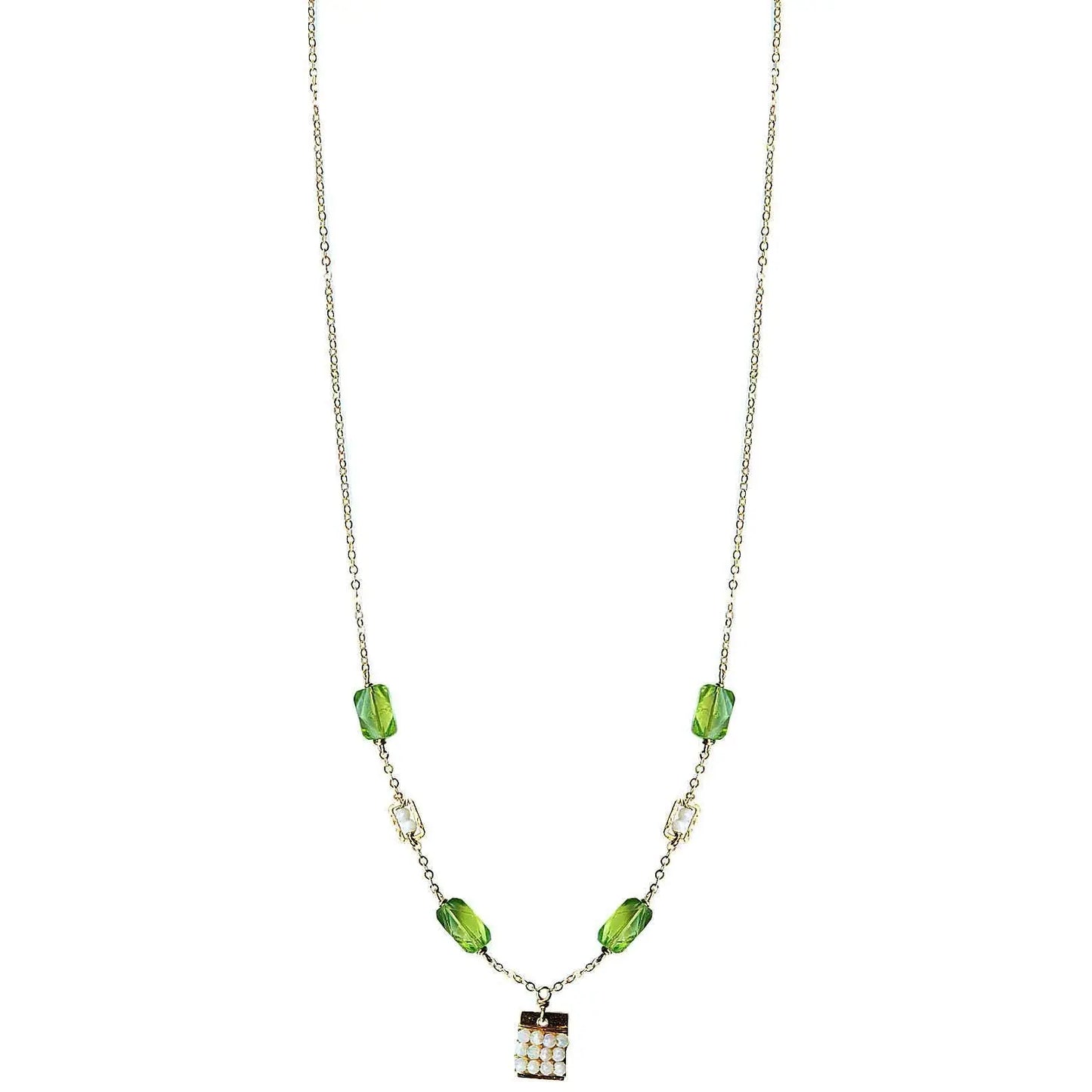 Michelle Pressler Jewelry Tabs Necklace 5022 with Peridot and Australian Opal Artistic Artisan Designer Jewelry