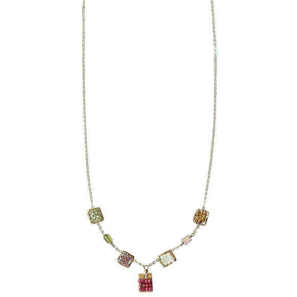 Michelle Pressler Jewelry Tabs Necklace 5001 with Mixed Rubies and Gem Stones Artistic Artisan Designer Jewelry