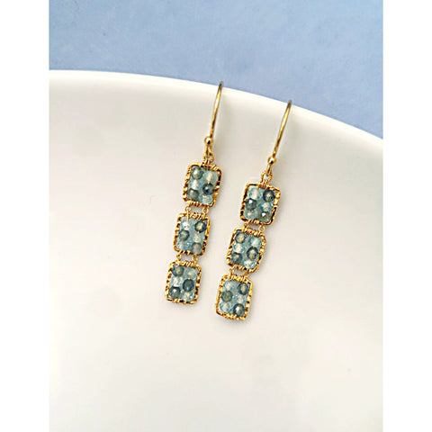 Michelle Pressler Triple Box Earrings 4249 with Natural Blue Zircon and Australian Sapphire Artistic Artisan Designer Jewelry