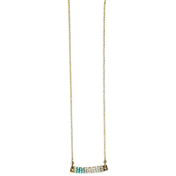 Michelle Pressler Jewelry Wrapped Bars Necklace 4930 with Turquoise and White Natural Zircon Artistic Artisan Designer Jewelry