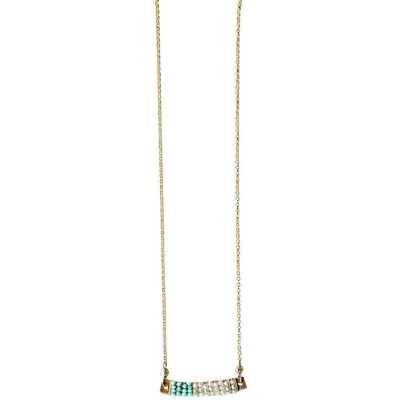 Michelle Pressler Jewelry Wrapped Bars Necklace 4930 with Turquoise and White Natural Zircon Artistic Artisan Designer Jewelry