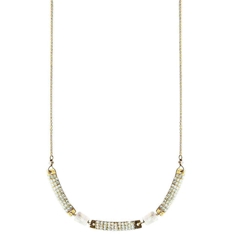 Michelle Pressler Jewelry Wrapped Bars Necklace 4932 with White Natural Zircon and Moonstone Artistic Artisan Designer Jewelry