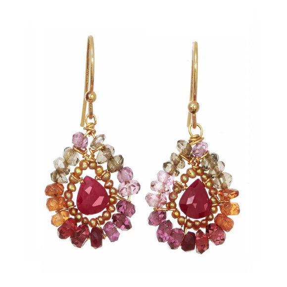 Michelle Pressler Jewelry Earrings Whiskey Quartz and Ruby Teardrop 2362, Artistic Artisan Designer Jewelry