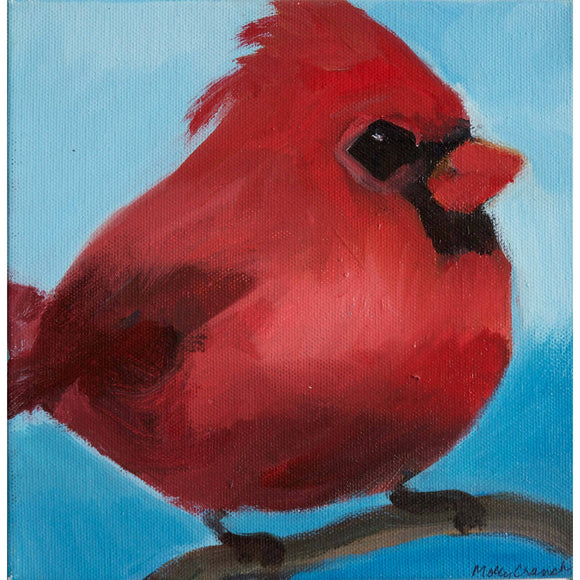 Molly Cranch Artist Painting Red Cardinal 8x8 OL11 Original One Of A Kind Acrylic Painting