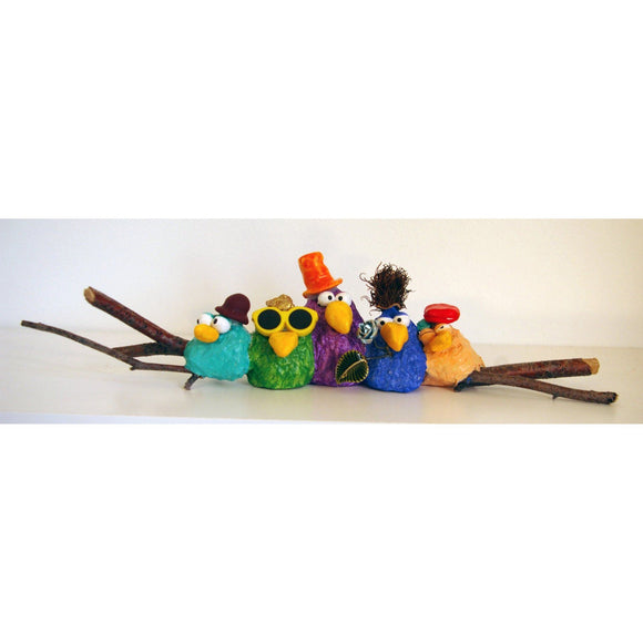 Naava Naslavsky A Family Birds Art in Paper Mache Humorous Whimsical Sculptures