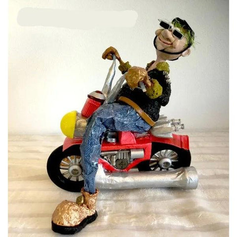 Naava Naslavsky A Motorcyclist Art in Paper Mache Humorous Whimsical Sculptures
