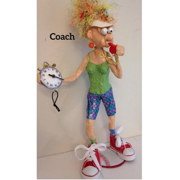 Naava Naslavsky Mom as a Coach Art in Paper Mache Humorous Whimsical Sculptures