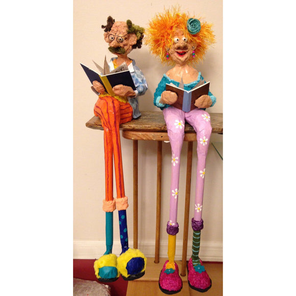 Naava Naslavsky The Couple Reading Art in Paper Mache Humorous Whimsical Sculptures