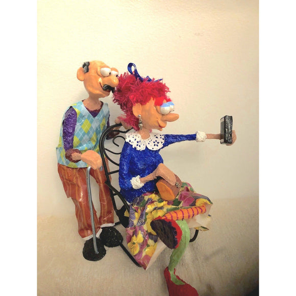 Naava Naslavsky The Couple Taking a Selfie Art in Paper Mache Humorous Whimsical Sculptures
