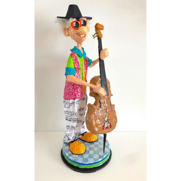 Naava Naslavsky The Jazz Bass Player Musician Art in Paper Mache Humorous Whimsical Sculptures