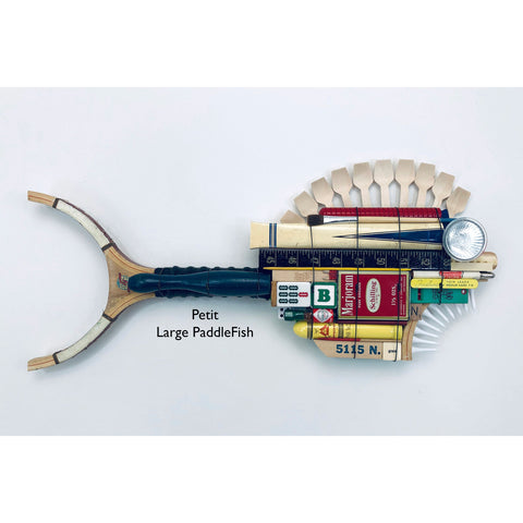 Petit Large Pickle Ball Racket PaddleFish with Wood Scoops Fin Fish Wall Art Sculpture by Stephen Running Dog Studios