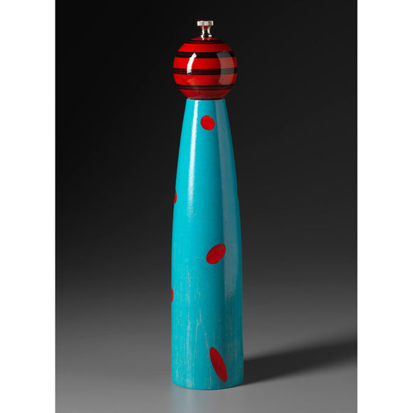Ellipse E-7 in Turquoise, Red, and Black Wooden Salt and Pepper Mill Grinder Shaker by Robert Wilhelm of Raw Design