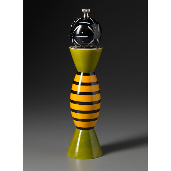 Aero AE-11 in Green, Yellow, and Black Wooden Salt and Pepper Mill Grinder Shaker by Robert Wilhelm of Raw Design