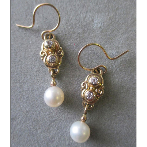 Richelle Leigh 14Kt. Gold Swirl Diamond and Pearl Bridal Earrings ER111YG Artistic Designer Handcrafted Jewelry