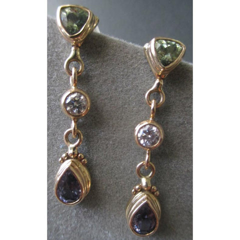 Richelle Leigh 14Kt Gold Fancy Sapphire & Diamond Dangle Post Earrings ER49YG Artistic Designer Handcrafted Jewelry