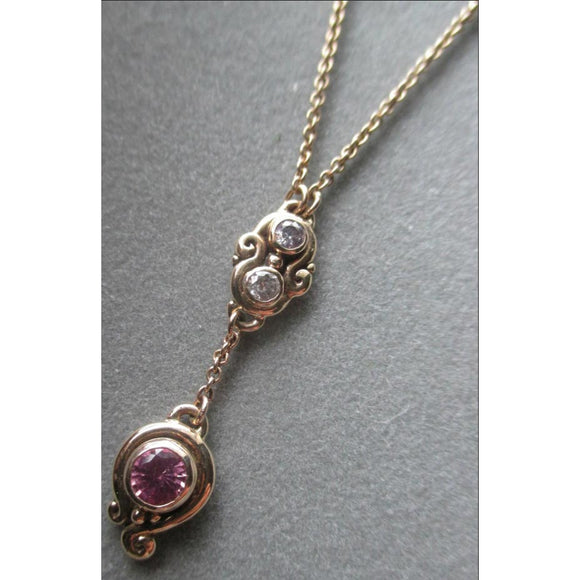 Richelle Leigh 14Kt Gold Pink Sapphire & Diamond Lariat Necklace PDT47YG Artistic Designer Handcrafted Jewelry
