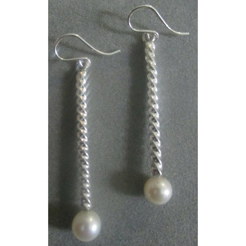Richelle Leigh Sterling Silver Long Modern Twist Pearl Earrings ER06SS Artistic Designer Handcrafted Jewelry