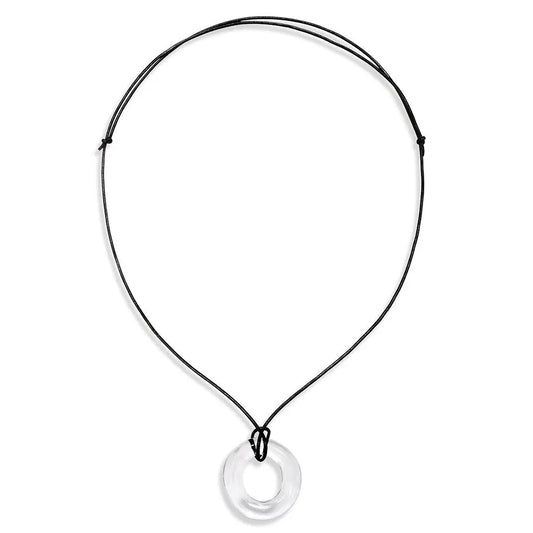 Circle On Leather Pendant Necklace And Small Circle Earrings