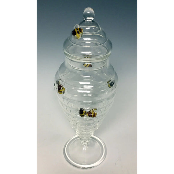 Sage Studios Glass Beehive Apothecary Jar Bees Line Functional Art Glass Covered Vessels