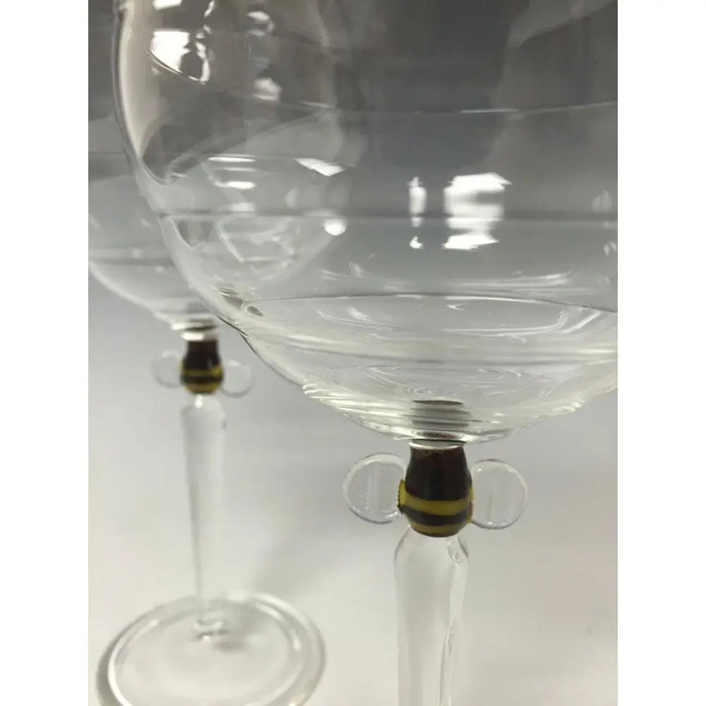 Sage Studios Glass Beehive Goblets Set of Two Bees Line Functional Art Glass Drinkware
