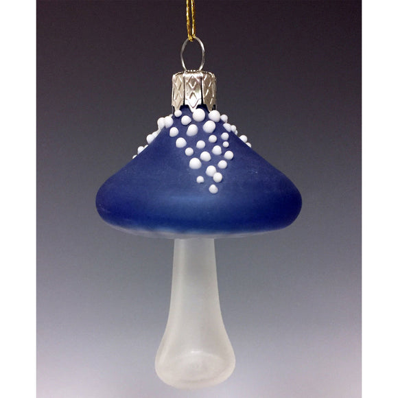 Sage Studios Glass Blue Mushroom Ornament Art Glass Ornaments