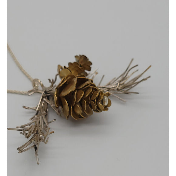 Silver Garden Designs Brass Pine Cones and Sterling Silver Bough Necklace NB26 Artistic Artisan Designer Jewelry
