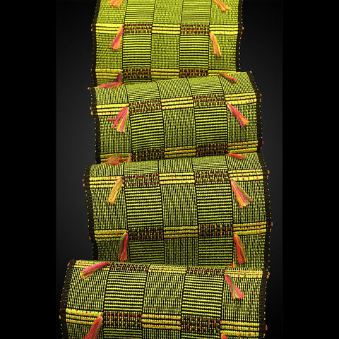 Africa Scarf in Lime and Mardi Gras by Sosumi Weaving Pamela Whitlock Handwoven Bamboo Scarves