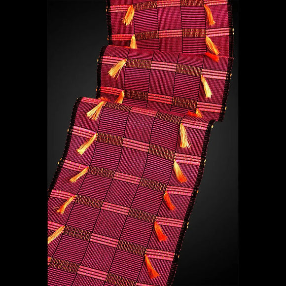 Africa Scarf in Magenta Tangerine and Pumpkin by Sosumi Weaving Pamela Whitlock Handwoven Bamboo Scarves