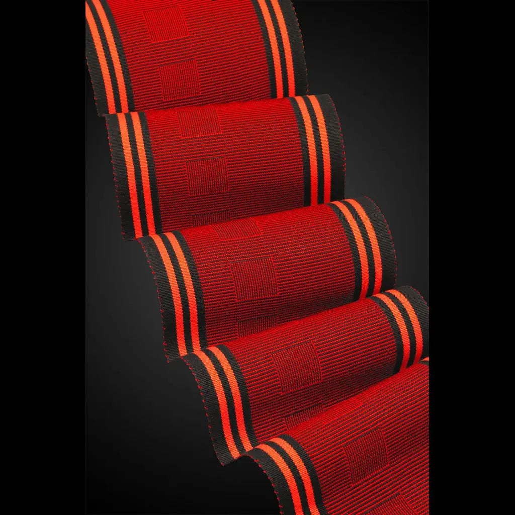 OK Beemer Scarf in Passion and Paprika by Sosumi Weaving Pamela Whitlock Handwoven Bamboo Scarves