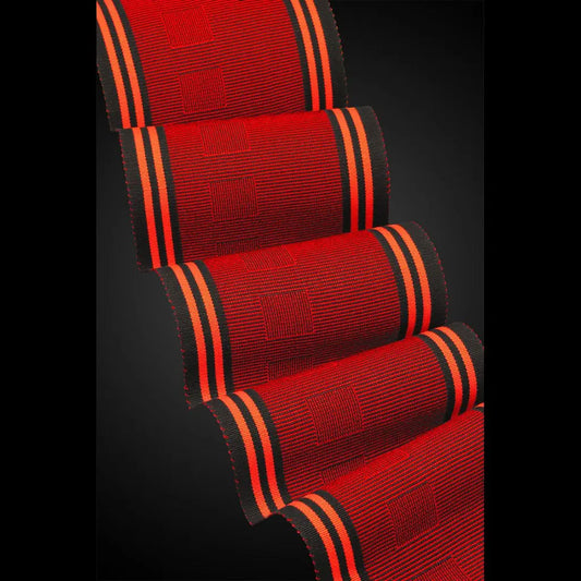OK Beemer Scarf in Passion and Paprika by Sosumi Weaving Pamela Whitlock Handwoven Bamboo Scarves