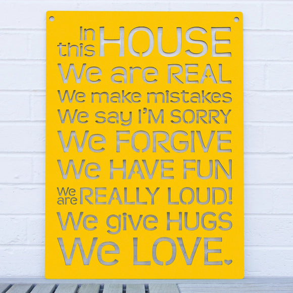 Spunky Fluff Wood Wall Art Sign In This House We Are Real Artistic Artisan Designer Signs