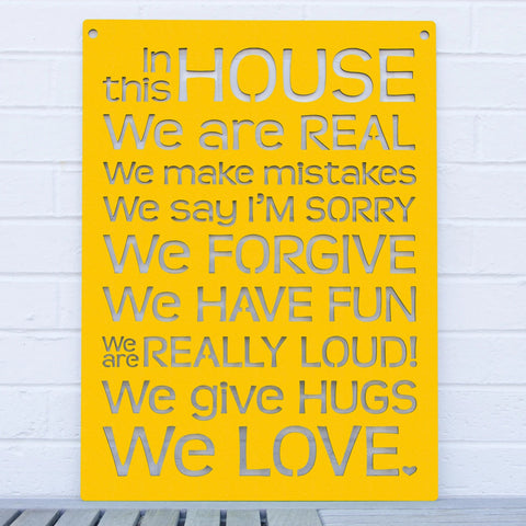 Spunky Fluff Wood Wall Art Sign In This House We Are Real Artistic Artisan Designer Signs