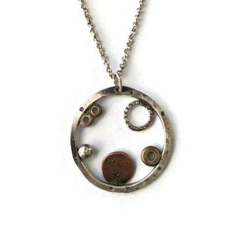 Sterling Silver Copper and Brass Pendant Necklace N69 2 by Joanna Craft Jewelry Design Artistic Artisan Designer Jewelry