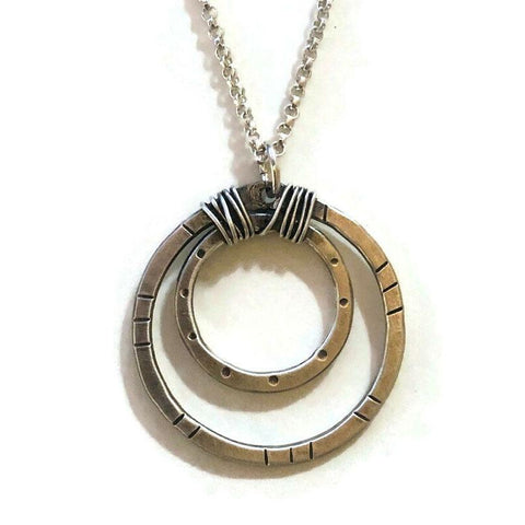 Sterling Silver and Copper Hammered Rings Necklace N79 by Joanna Craft Jewelry Design Artistic Artisan Designer Jewelry