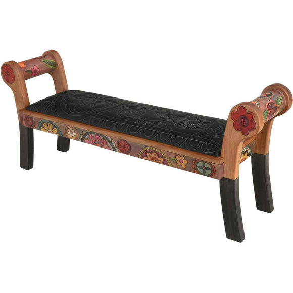 Sticks Rolled Arm Bench with Leather Seat BEN050 05600  Artistic Artisan Designer Benches