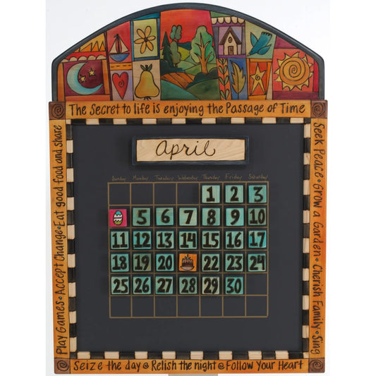 Small Round Top Perpetual Calendar by Sticks CAL005-S313430, Artistic Artisan Designer Perpetual Calendar