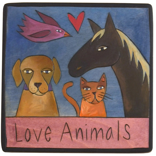 Sticks Plaque Love Animals PLQ001, PLQ010-D75235, Artistic Artisan Designer Plaques Wall Art With Inspiration Words, Phrases, and Sayings