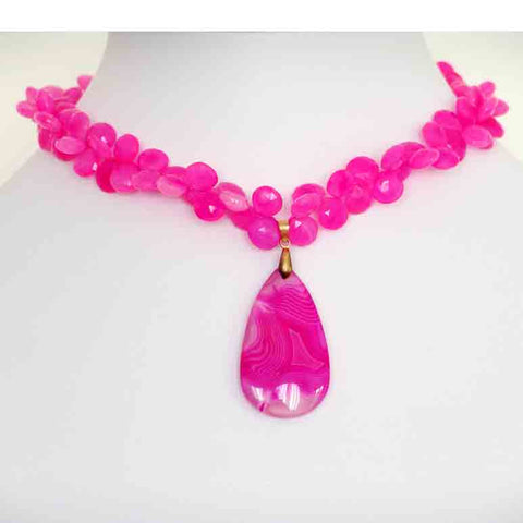 Susan Anderson Hot Pink Chalcedony and Quartz Necklace 854, Artistic Artisan Designer Jewelry