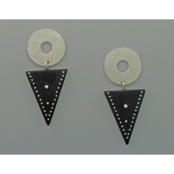 Suzanne Linquist Red Circle Metals Earrings 1E8, Artistic Artisan Designer Jewelry