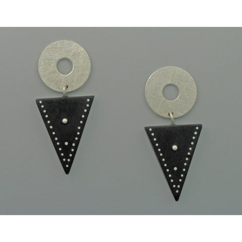 Suzanne Linquist Red Circle Metals Earrings 1E8, Artistic Artisan Designer Jewelry