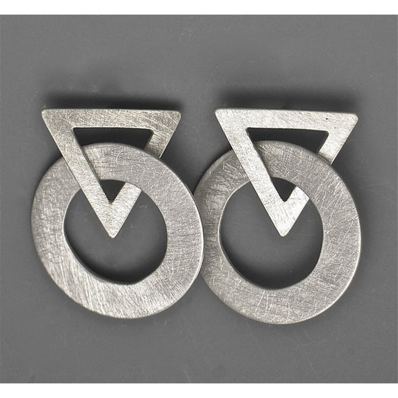 Suzanne Linquist Red Circle Metals Earrings 7E60, Artistic Artisan Designer Jewelry