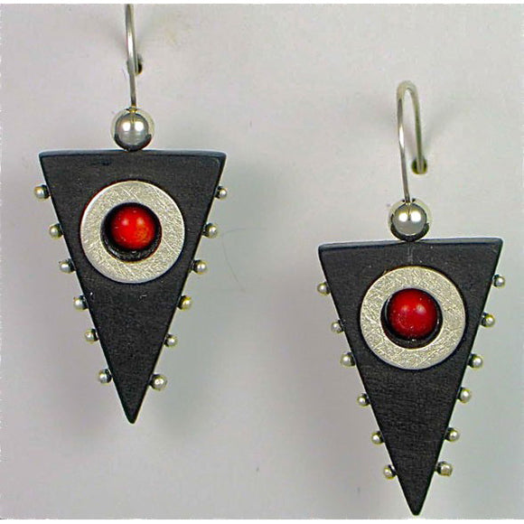 Suzanne Linquist Red Circle Metals Earrings 9E1, Artistic Artisan Designer Jewelry
