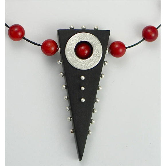 Suzanne Linquist Red Circle Metals Necklace 9N1, Artistic Artisan Designer Jewelry