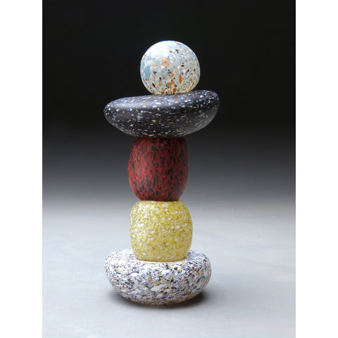 Tall Cairn in Gray Black Red Tan and White Handblown Glass Sculpture by Thomas Spake Studios Artisan Handblown Art Glass Sculptures