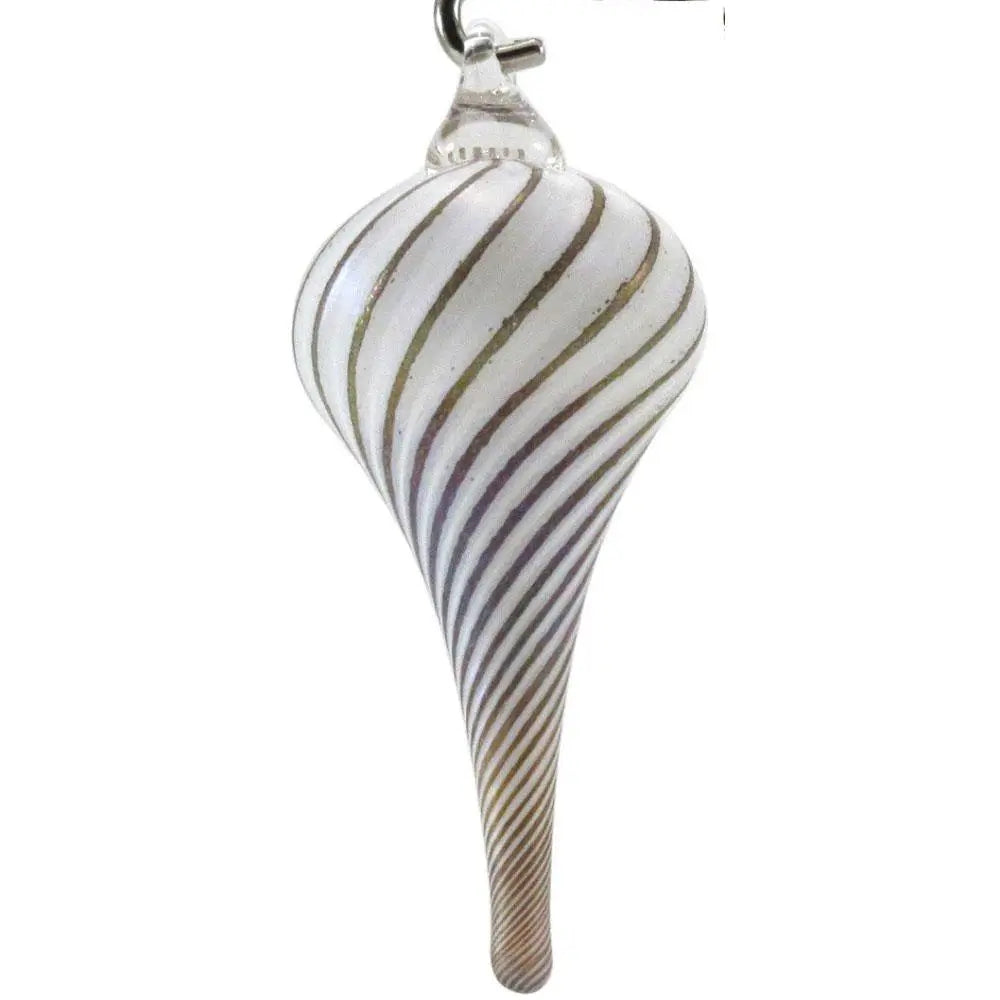 The Furnace Glassworks Frosted Drop Ornament Shown in Gold Swirl Artisan Handblown Art Glass Ornaments