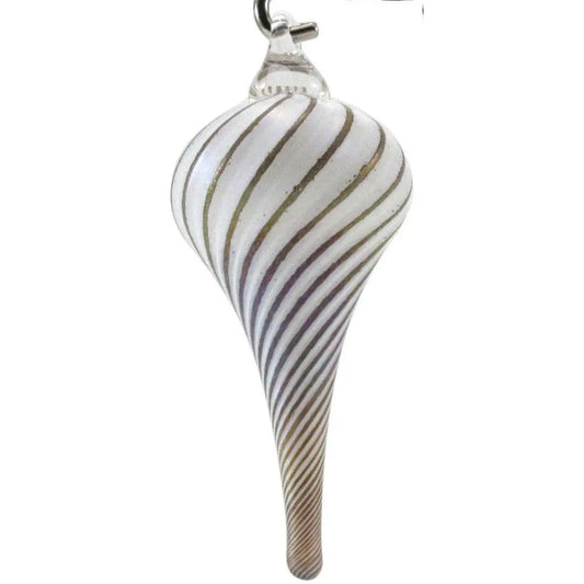 The Furnace Glassworks Frosted Drop Ornament Shown in Gold Swirl Artisan Handblown Art Glass Ornaments
