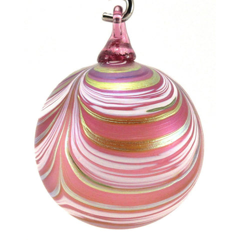 The Furnace Glassworks Ribbon Ornament Shown In Punch Pink Artisan Handblown Art Glass Ornaments