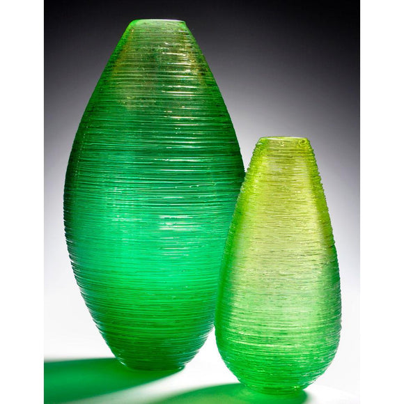 The Furnace Glassworks Shimmer Cocoon And Hive Vases Shown In Green Functional Artisan Handblown Art Glass Vases